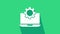White Laptop and gear icon isolated on green background. Laptop service concept. Adjusting app, setting options