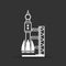 White launch site with rocket, spaceport icon on a black