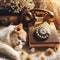 A white lazy cat sleeps near a gold vintage phone. Retro style