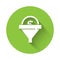White Lead management icon isolated with long shadow. Funnel with money. Target client business concept. Green circle