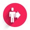 White Leader of a team of executives icon isolated with long shadow. Red circle button. Vector