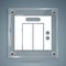 White Lift icon isolated on grey background. Elevator symbol. Square glass panels. Vector