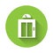 White Lift icon isolated with long shadow. Elevator symbol. Green circle button. Vector