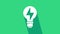 White Light bulb with lightning symbol icon isolated on green background. Light lamp sign. Idea symbol. 4K Video motion