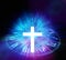 White light cross on sacred geometry element background