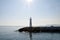 White lighthouse at the breakwater of Cheongsapo port, Busan, South Korea