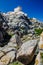 White lighthouse of Capo Testa in north Sardinia