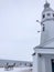 White lighthouse at Kimberly Point in Wisconsin