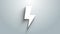 White Lightning bolt icon isolated on grey background. Flash sign. Charge flash icon. Thunder bolt. Lighting strike. 4K