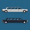 White limo and black limousine. Flat vector illustration. Isolate. Luxary vehicle. Side view