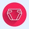 White line Adult diaper icon isolated with long shadow. Red circle button. Vector