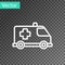 White line Ambulance and emergency car icon isolated on transparent background. Ambulance vehicle medical evacuation