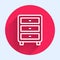 White line Archive papers drawer icon isolated with long shadow background. Drawer with documents. File cabinet drawer