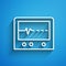 White line Beat dead in monitor icon isolated on blue background. ECG showing death. Long shadow. Vector