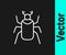 White line Beetle bug icon isolated on black background. Vector