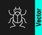 White line Beetle bug icon isolated on black background. Vector