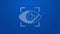 White line Big brother electronic eye icon isolated on blue background. Global surveillance technology, computer systems