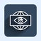 White line Big brother electronic eye icon isolated with long shadow background. Global surveillance technology