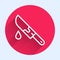 White line Bloody knife icon isolated with long shadow. Red circle button. Vector