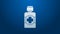 White line Bottle of medicine syrup icon isolated on blue background. 4K Video motion graphic animation