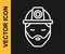 White line Builder icon isolated on black background. Construction worker. Vector
