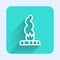 White line Campfire icon isolated with long shadow background. Burning bonfire with wood. Green square button. Vector