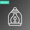 White line Camping lantern icon isolated on transparent background. Vector