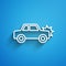 White line Car icon isolated on blue background. Insurance concept. Security, safety, protection, protect concept. Long