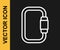White line Carabiner icon isolated on black background. Extreme sport. Sport equipment. Vector