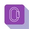 White line Carabiner icon isolated on white background. Extreme sport. Sport equipment. Purple square button. Vector