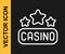 White line Casino signboard icon isolated on black background. Vector