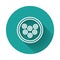 White line Caviar on a plate icon isolated with long shadow. Green circle button. Vector.