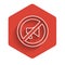 White line Censored stamp icon isolated with long shadow background. Red hexagon button. Vector