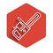 White line Chainsaw icon isolated with long shadow. Red hexagon button. Vector Illustration.