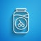 White line Cherry jam jar icon isolated on blue background. Long shadow. Vector.