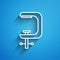 White line Clamp and screw tool icon isolated on blue background. Locksmith tool. Long shadow