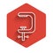 White line Clamp and screw tool icon isolated with long shadow. Locksmith tool. Red hexagon button. Vector Illustration.