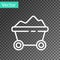 White line Coal mine trolley icon isolated on transparent background. Factory coal mine trolley. Vector