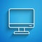 White line Computer monitor screen icon isolated on blue background. Electronic device. Front view. Long shadow. Vector