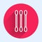 White line Cotton swab for ears icon isolated with long shadow. Red circle button. Vector