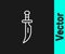 White line Dagger icon isolated on black background. Knife icon. Sword with sharp blade. Vector