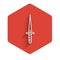 White line Dagger icon isolated with long shadow. Knife icon. Sword with sharp blade. Red hexagon button. Vector