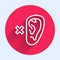 White line Deafness icon isolated with long shadow. Deaf symbol. Hearing impairment. Red circle button. Vector