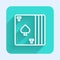 White line Deck of playing cards icon isolated with long shadow. Casino gambling. Green square button. Vector
