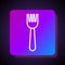 White line Disposable plastic fork icon isolated on black background. Square color button. Vector