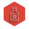 White line Dog medicine bottle icon isolated with long shadow. Container with pills. Prescription medicine for animal