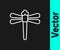 White line Dragonfly icon isolated on black background. Vector