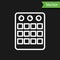 White line Drum machine icon isolated on black background. Musical equipment. Vector