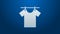 White line Drying clothes icon isolated on blue background. Clean shirt. Wash clothes on a rope with clothespins