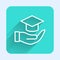 White line Education grant icon isolated with long shadow background. Tuition fee, financial education, budget fund